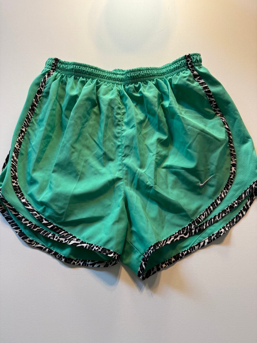 Nike Women's S Mint Green Animal Print Dri-FIT Running Shorts